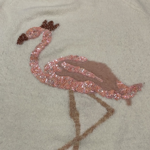 Lauren Conrad Sequined Flamingo Long Sleeve Crewneck Sweater Cream Womens M - Picture 3 of 11